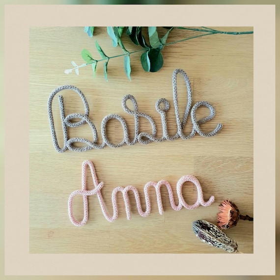 Prénom tricotin personnalisé / décoration chambre bébé / prénom fil de fer / cadeau de naissance personnalisé / décoration murale enfant
