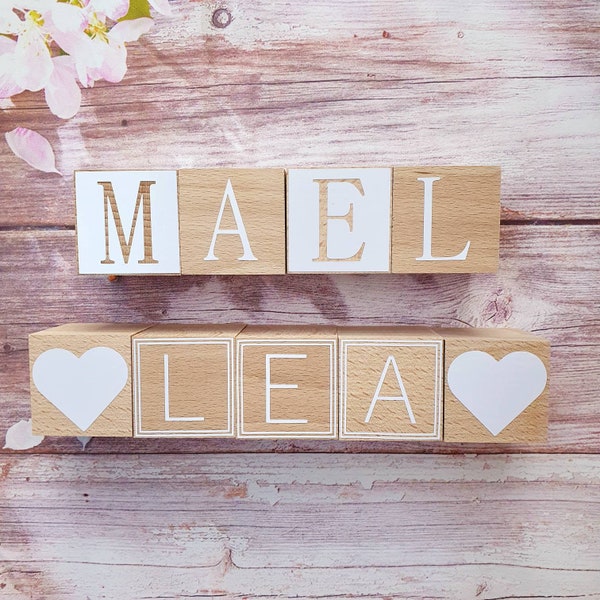 Wooden cubes to personalize with first name for birth, Baptism decoration, Baby shower...