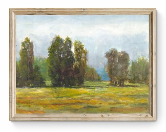 Trees Meadow Green Summer Landscape Digital Download Painting Poplars