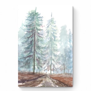 Watercolor Painting Digital download Printable File Pine trees Forest Neutral Landscape