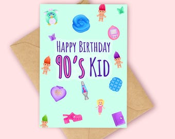 Feliz cumpleaños niño de los 90, tarjeta de cumpleaños de los 90, tarjeta de cumpleaños nostálgica, niño de los 90