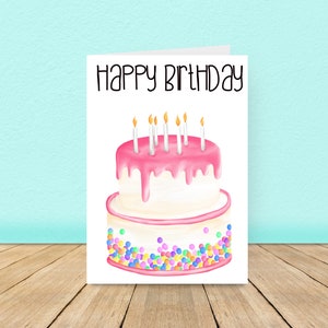 Pink Sprinkle Cake Birthday Card, Birthday Cake Card, A5 Card,  Birthday Card, Pink Birthday Cake
