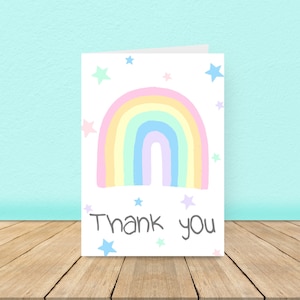 Tarjeta de agradecimiento arcoíris en tonos pastel, tarjeta de agradecimiento arcoíris, tarjeta de agradecimiento para el maestro