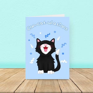 Carte Con-Cat-ulations, carte de félicitations chat mignon, carte chat bravo