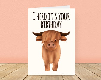 Highland Cow Birthday Card, Herd it's your birthday