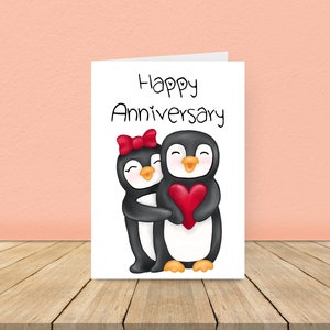 Biglietto di anniversario carino, pinguini carini, buon anniversario, anniversario pinguino, biglietto di anniversario