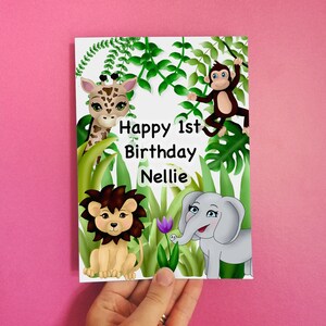 Carte d'anniversaire personnalisée dans la jungle, anniversaire dans la jungle, carte d'anniversaire personnalisée