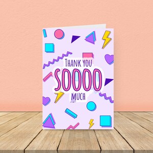 Muchas gracias, tarjeta con formas de los 90, tarjeta de agradecimiento, tarjeta de agradecimiento colorida, eres la mejor tarjeta, tarjeta de agradecimiento de los 90
