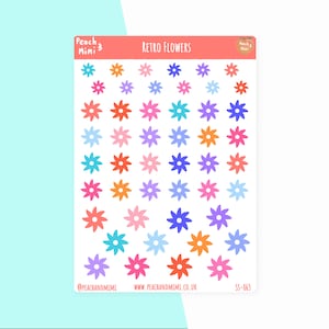Retro Flower Planner Sticker Sheet, Colourful Flower Planner Stickers,  Colourful Stickers, Planner Stickers, Colourful Daisy Planner