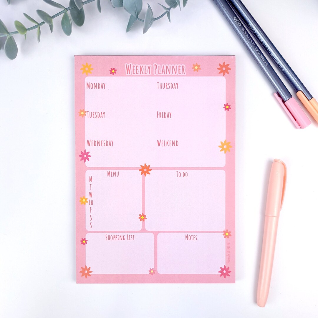 Floral Sunset Weekly Planner Pad, Cute Pink Planner, Flower Weekly ...