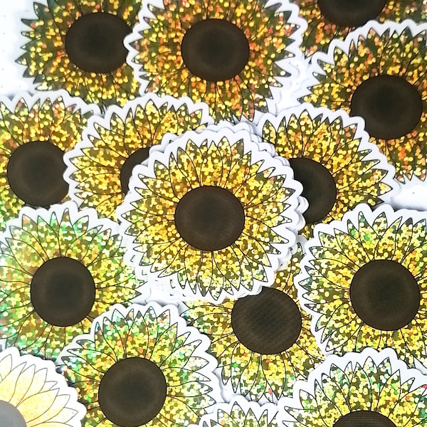 Sunflower Glitter Sticker, Waterproof glitter sticker, Laptop sticker, Sunflower sticker,