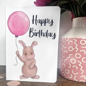 Süße Geburtstagskarte, süße Hase, Mädchen Geburtstag, Baby Geburtstag, Kinder Geburtstag