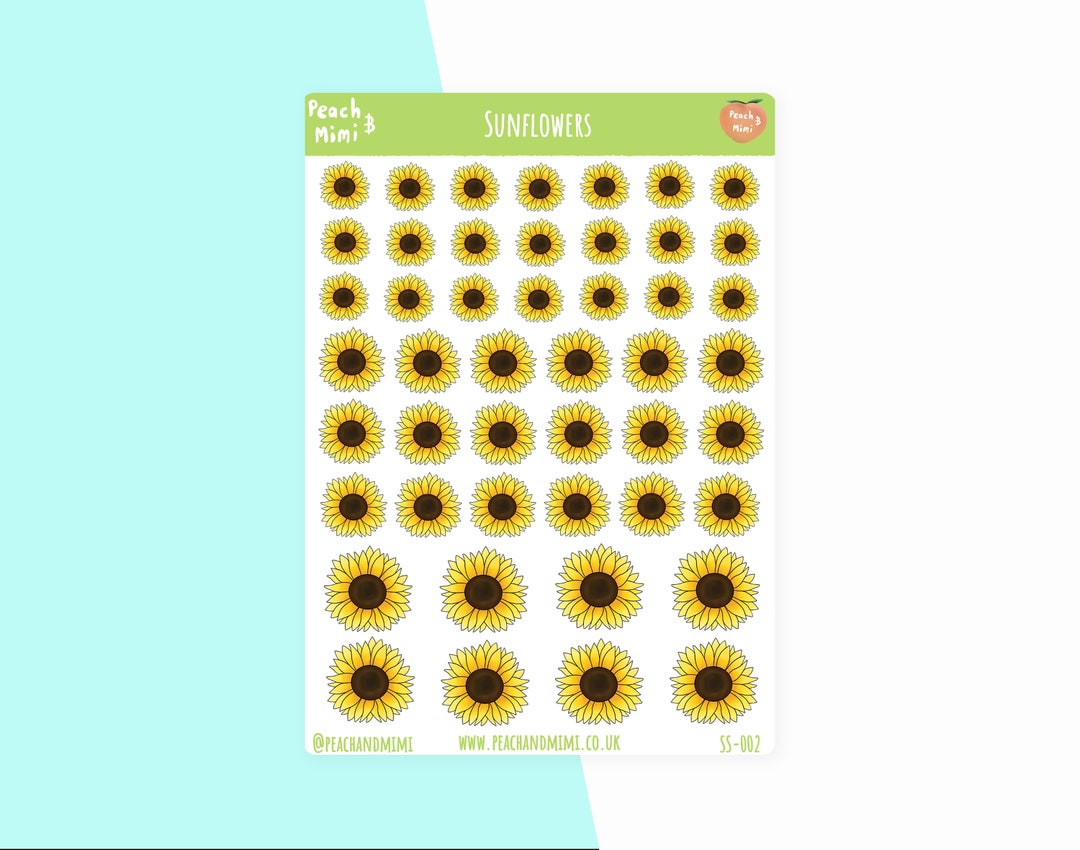 Sunflower Planner Sticker Sheet, Sunflower Planner Stickers, Colourful ...