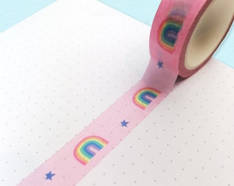 Pastel Rainbow and Stars Washi Tape, Pastel Rainbow Planner Spread, Pastel Rainbow Washi