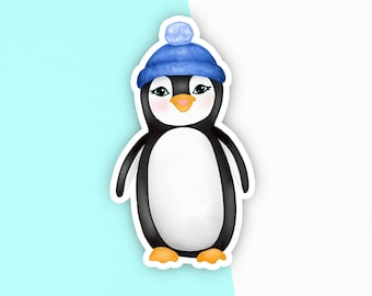 Pegatina de vinilo mate de pingüino adorable, pegatina de vinilo, pegatina para agenda adorable, pegatina de pingüino adorable, Navidad, pegatina de invierno