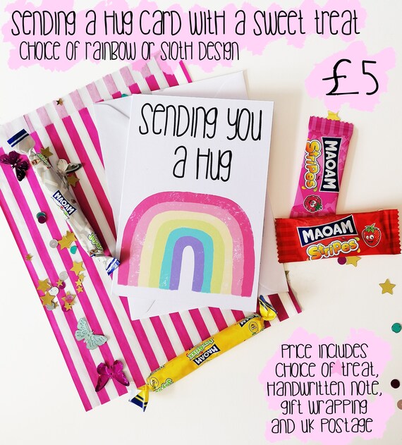 Hug and Treat Bundle, A6 Sending a hug card and sweet treat, Isolation Gift, Act of Kindness, Happy Post