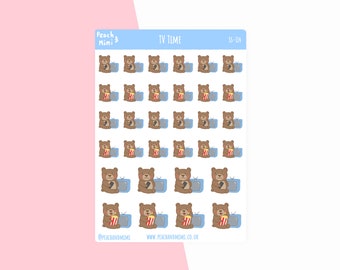 TV Time Planner Sticker Sheet, Cute Bear tv planner Stickers,  Kawaii Planner Stickers, Planner Stickers