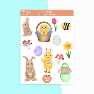 Frühlings Sticker Blatt, Ostern Sticker Blatt, Niedliche Oster Aufkleber, Niedliche Frühlings Aufkleber