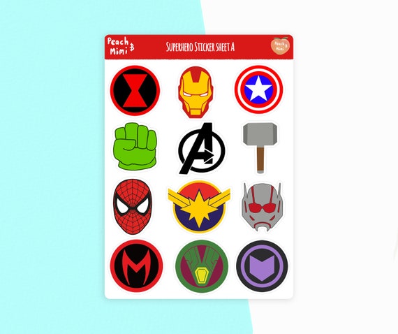 superhero sticker sheet white matt vinyl sticker sheet etsy israel