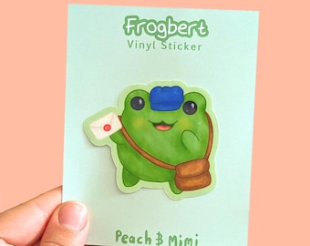 Adesivo de vinil Frogbert, o carteiro, adesivo de sapo, adesivo de sapo fofo, adesivo de sapo kawaii