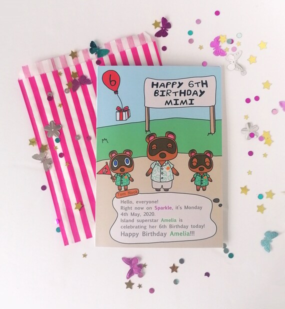 Personalised Animal Crossing Inspired Birthday Card, AC Birthday Announcement Card, Personalised Card, A5 Birthday Card,