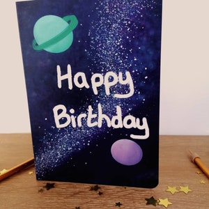 Carte d’anniversaire de l’espace , Galaxy, Anniversaire de l’espace extra-extérieur, Carte planète, Carte anniversaire