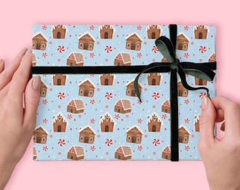 Gingerbread Lane Wrapping Paper, Cute Christmas Wrapping Paper, Gingerbread House, Cute Christmas Gift Wrap