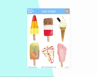 Ice cream and Lollies Sticker Sheet, Retro Ice cream Stickers, Ice Lolly Stickers