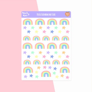 Rainbow and Stars Planner Sticker Sheet, Pastel Planner Stickers,  Rainbow Planner Stickers, Pastel Stickers, Planner Stickers