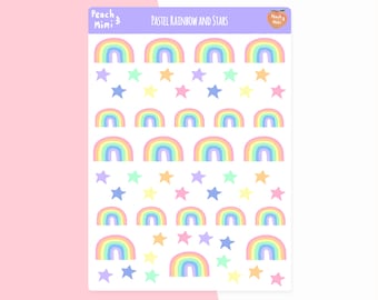 Rainbow and Stars Planner Sticker Sheet, Pastel Planner Stickers,  Rainbow Planner Stickers, Pastel Stickers, Planner Stickers