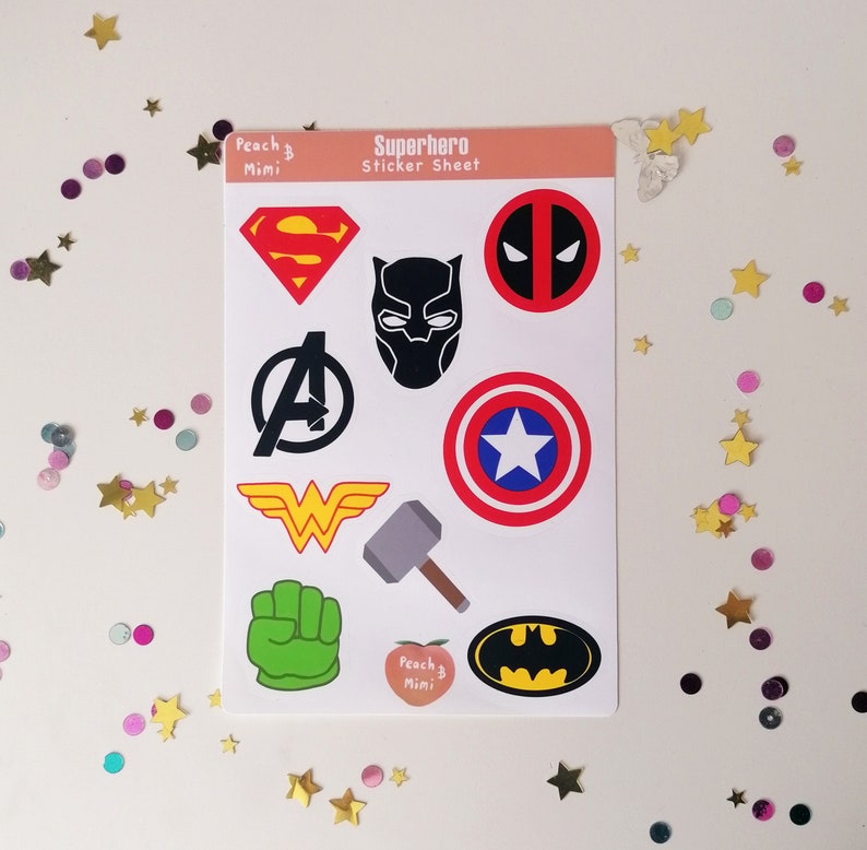 Superhero Sticker Sheet White Matt Vinyl Sticker Sheet | Etsy