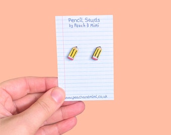 Pencil Stud Earrings, Wooden Earrings, Cute stationery earrings