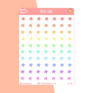 Pastel Stars Planner Sticker Sheet, Pastel Planner Stickers,  Star Planner Stickers, Colourful Stickers, Planner Stickers, Cute Planner