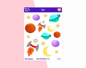 Weltraum Sticker Sheet, Weltraum Sticker, Planeten Sticker, Rakete Sticker, Sterne Sticker, Mond Sticker