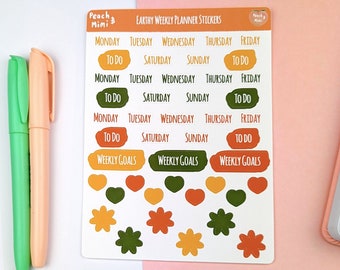 Earthy Weekly Planner Sticker Sheet, Weekly Planner Stickers,  Weekly Planner kit, Earthy Stickers, Planner Stickers, Earthy tone Planner