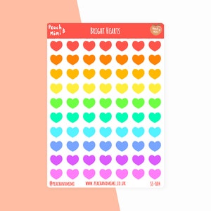 Rainbow Heart Planner Sticker Sheet, Rainbow Planner Stickers,  Heart Planner Stickers, Colourful Stickers, Planner Stickers, Cute Planner