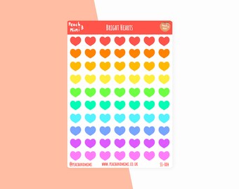 Rainbow Heart Planner Sticker Sheet, Rainbow Planner Stickers,  Heart Planner Stickers, Colourful Stickers, Planner Stickers, Cute Planner
