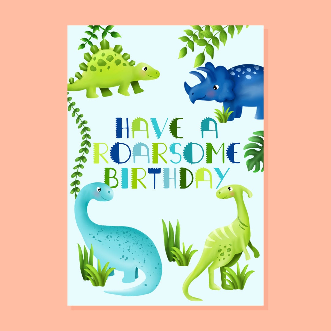 Roarsome Birthday Card, Dinosaur Birthday Card, Dino Birthday Card, Cute  Dinosaur Birthday Card