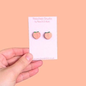Peaches stud earrings, Wooden Earrings, Cute peach earrings, hand painted earrings