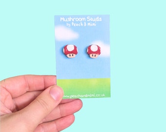 Mushroom Stud Earrings, Wooden Earrings, Cute mushroom earrings