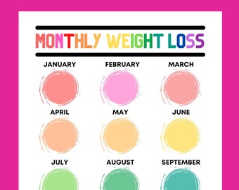 weight loss, bariatric weight loss tracker, weight loss journal, weight loss motivation, monthly and yearly weight, rainbow weight tracker