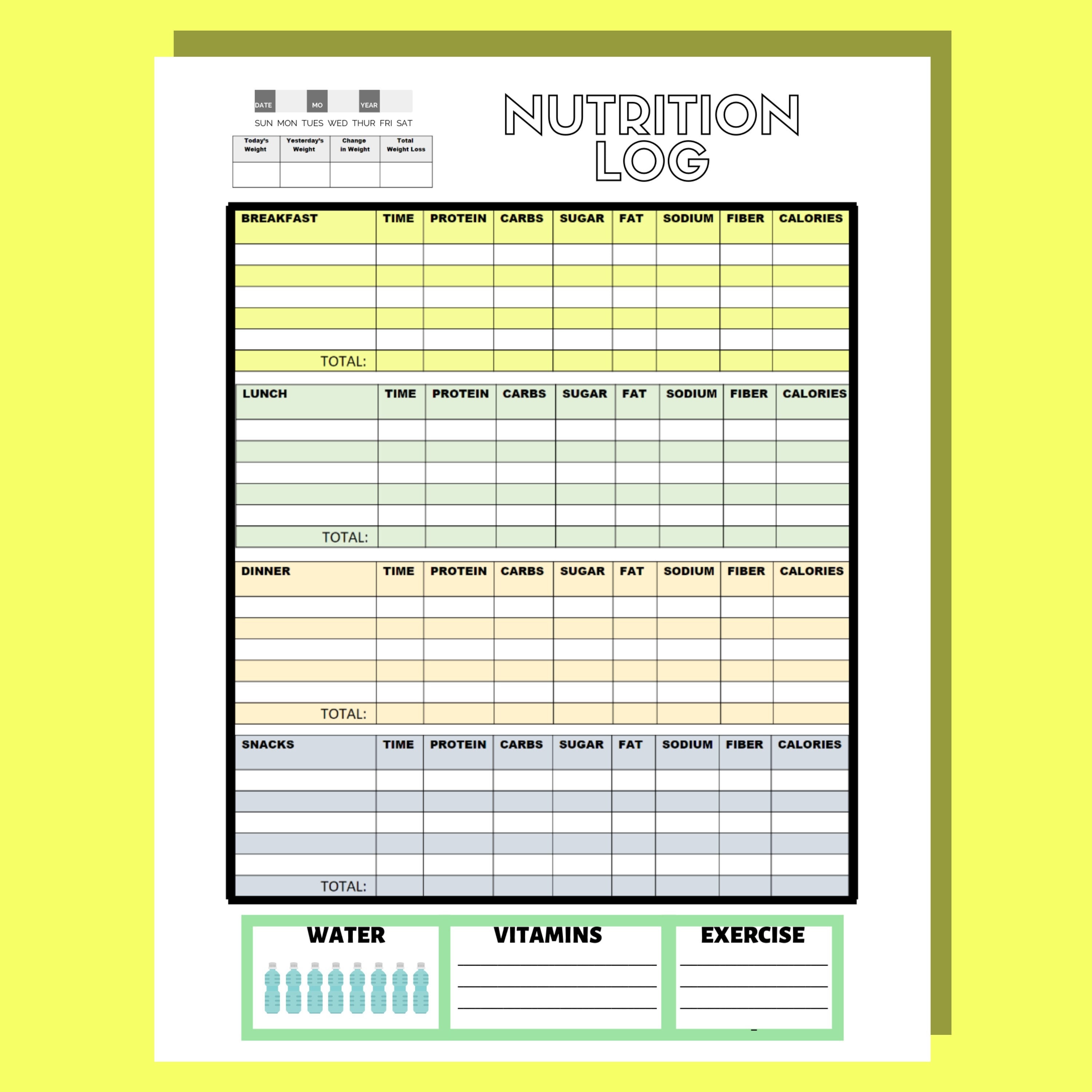 Bariatric Nutrition Log, Bariatric Patient, Nutrition Log, Printable Nutrition Tracker