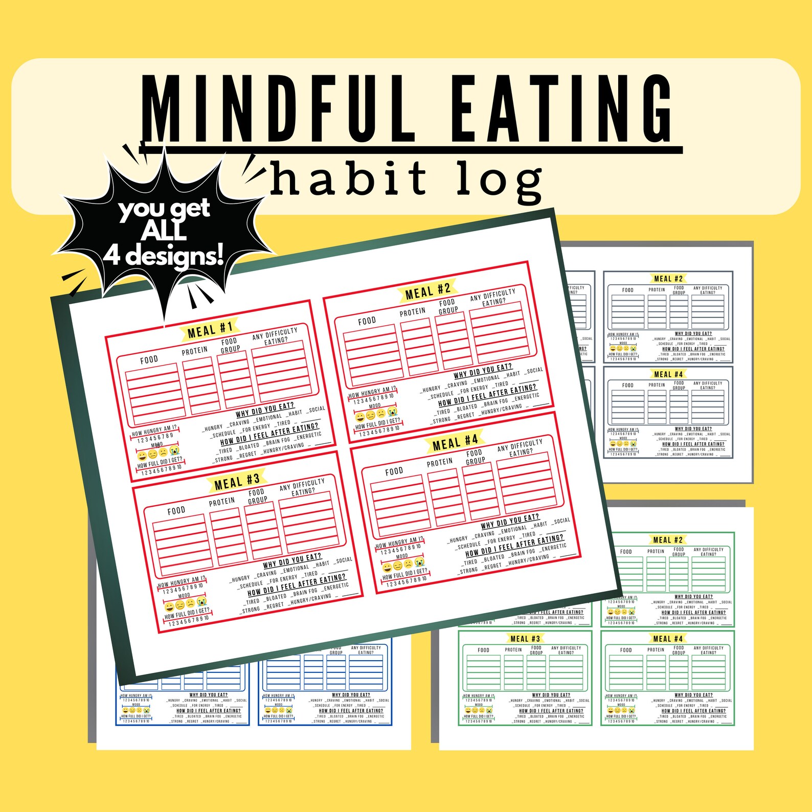 Mindful eating habits eating habit log habit tracker eating Etsy