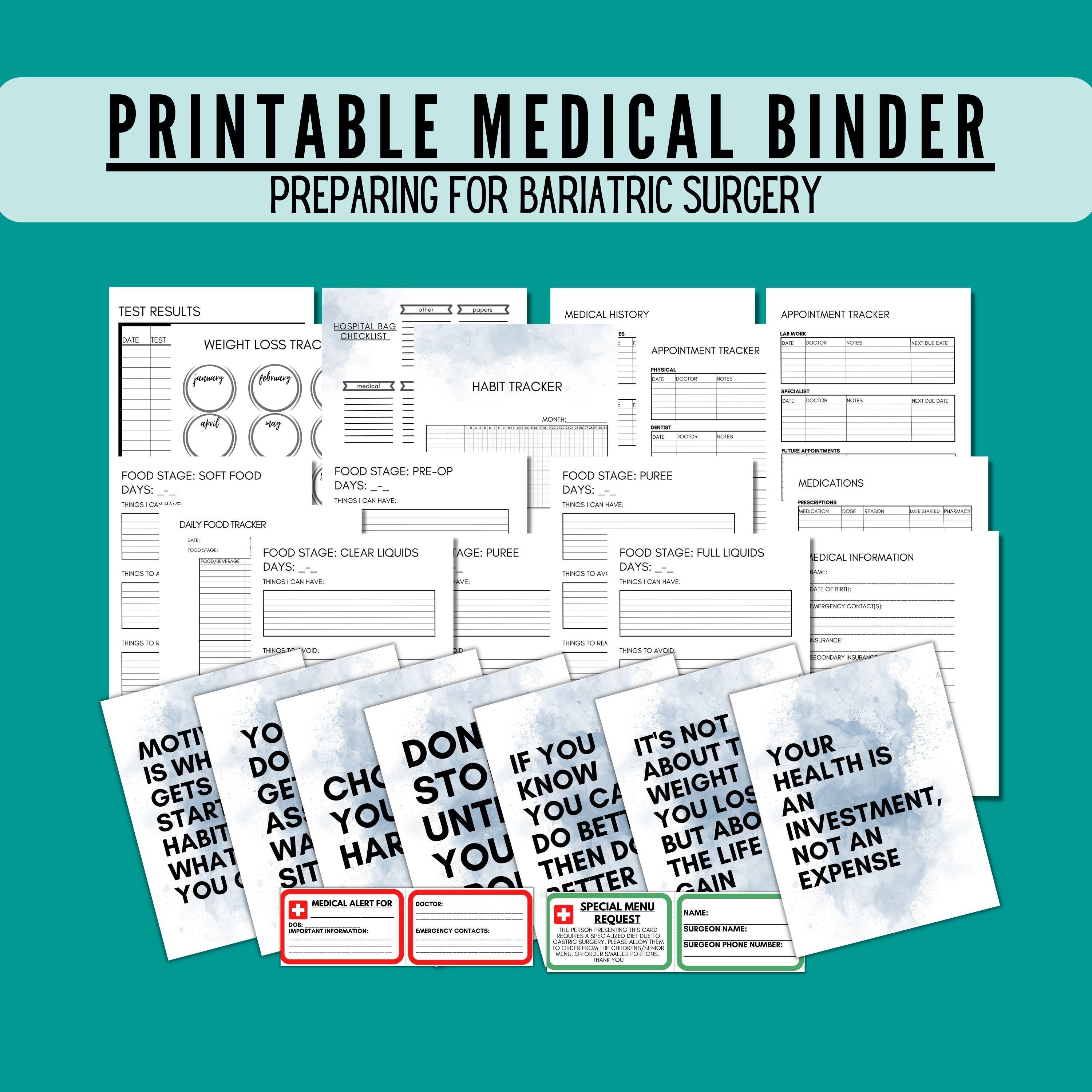 Printable Medical Binder for Preop Bariatric Surgery, Prepare for