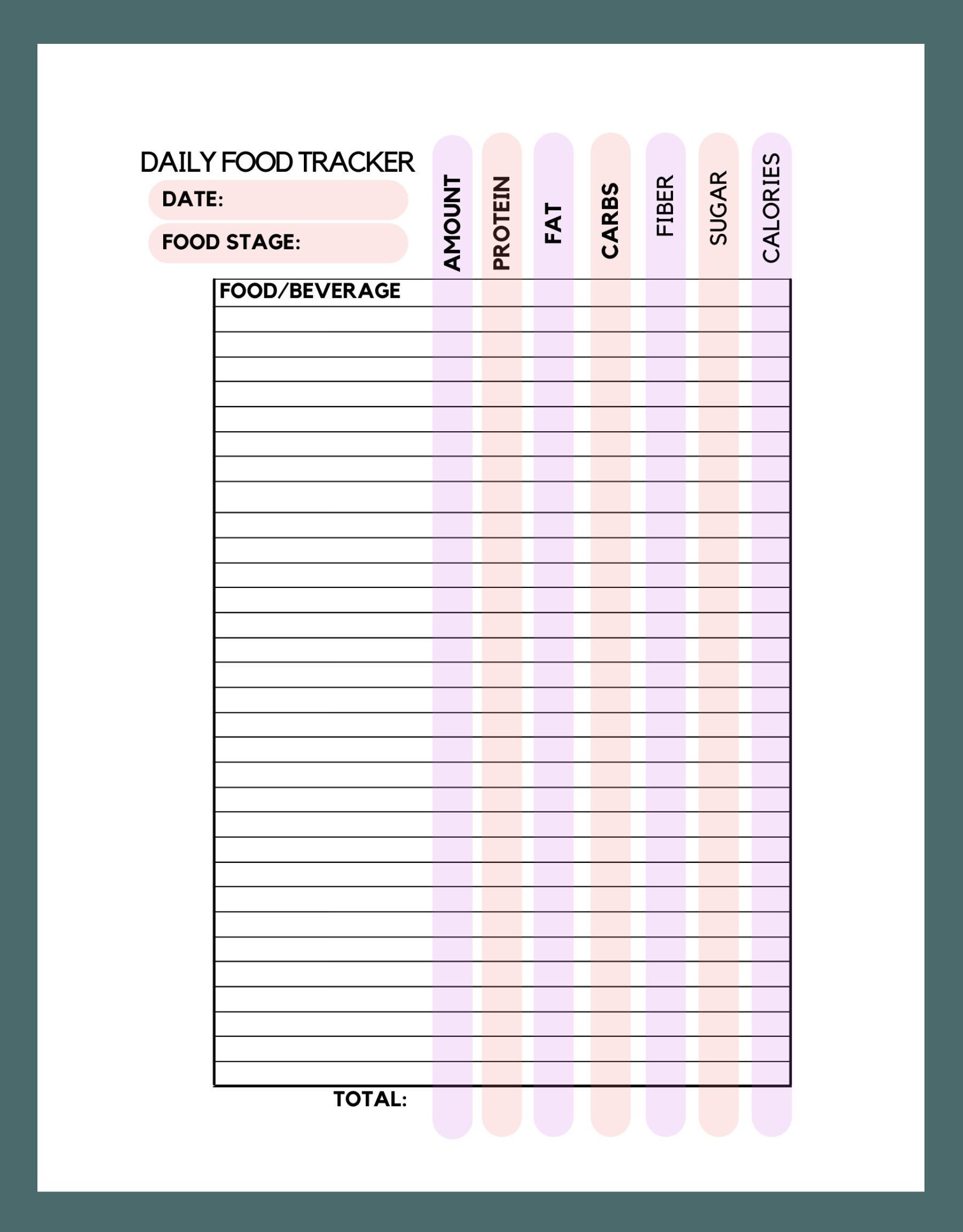 Bariatric Surgery Food Tracker Pink and Purple Gastric Etsy UK
