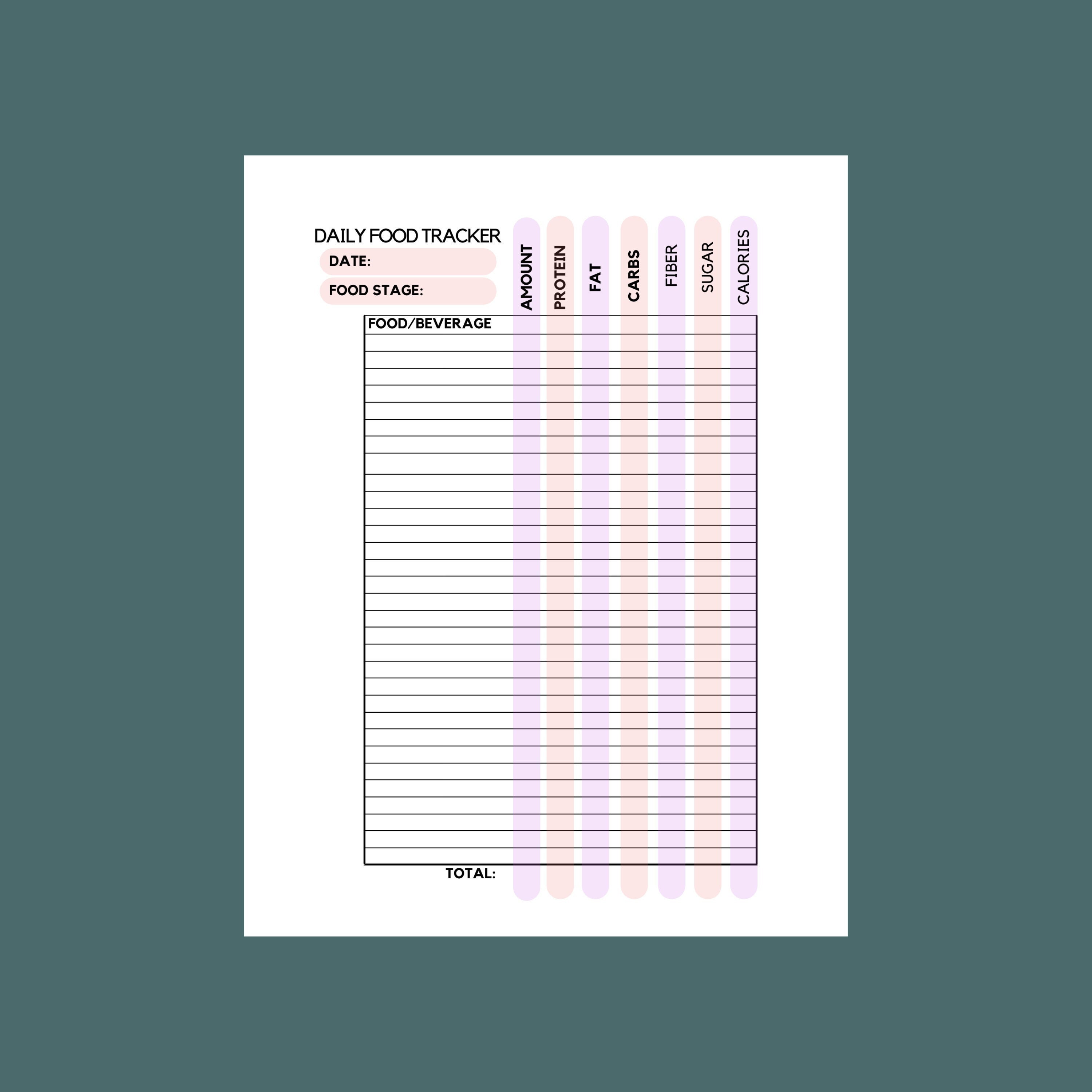 Bariatric Surgery Food Tracker Pink and Purple Gastric Etsy UK