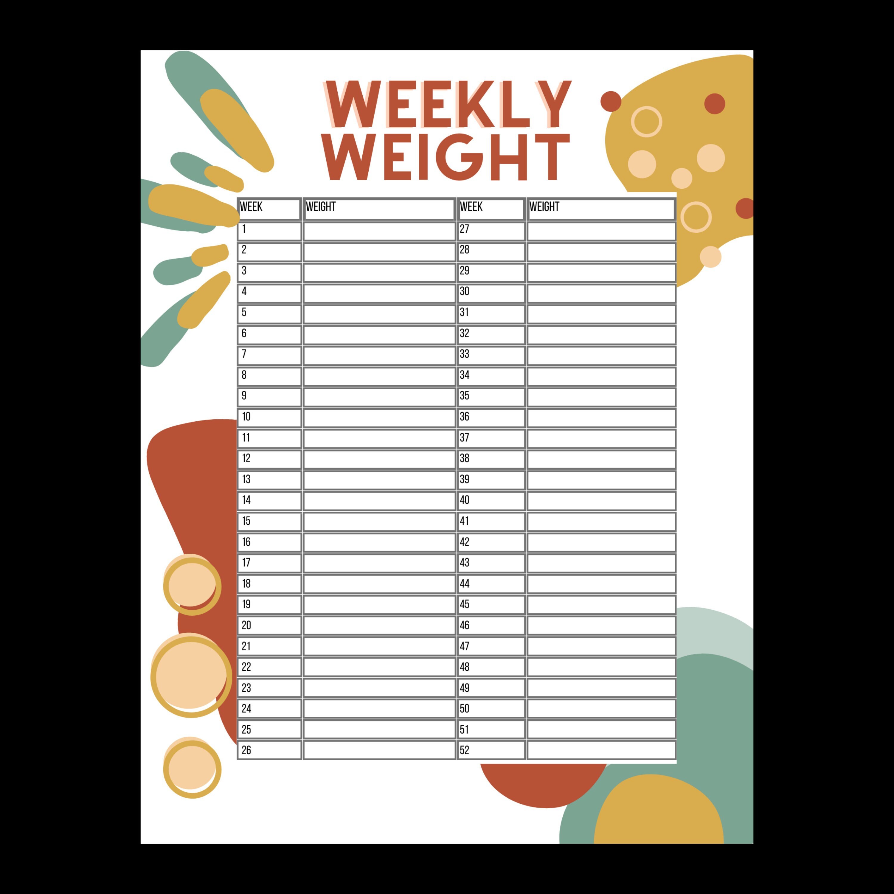 Weekly Weight Log, Health Tracker, Bariatric Sleeve Bypass, Weight Loss ...
