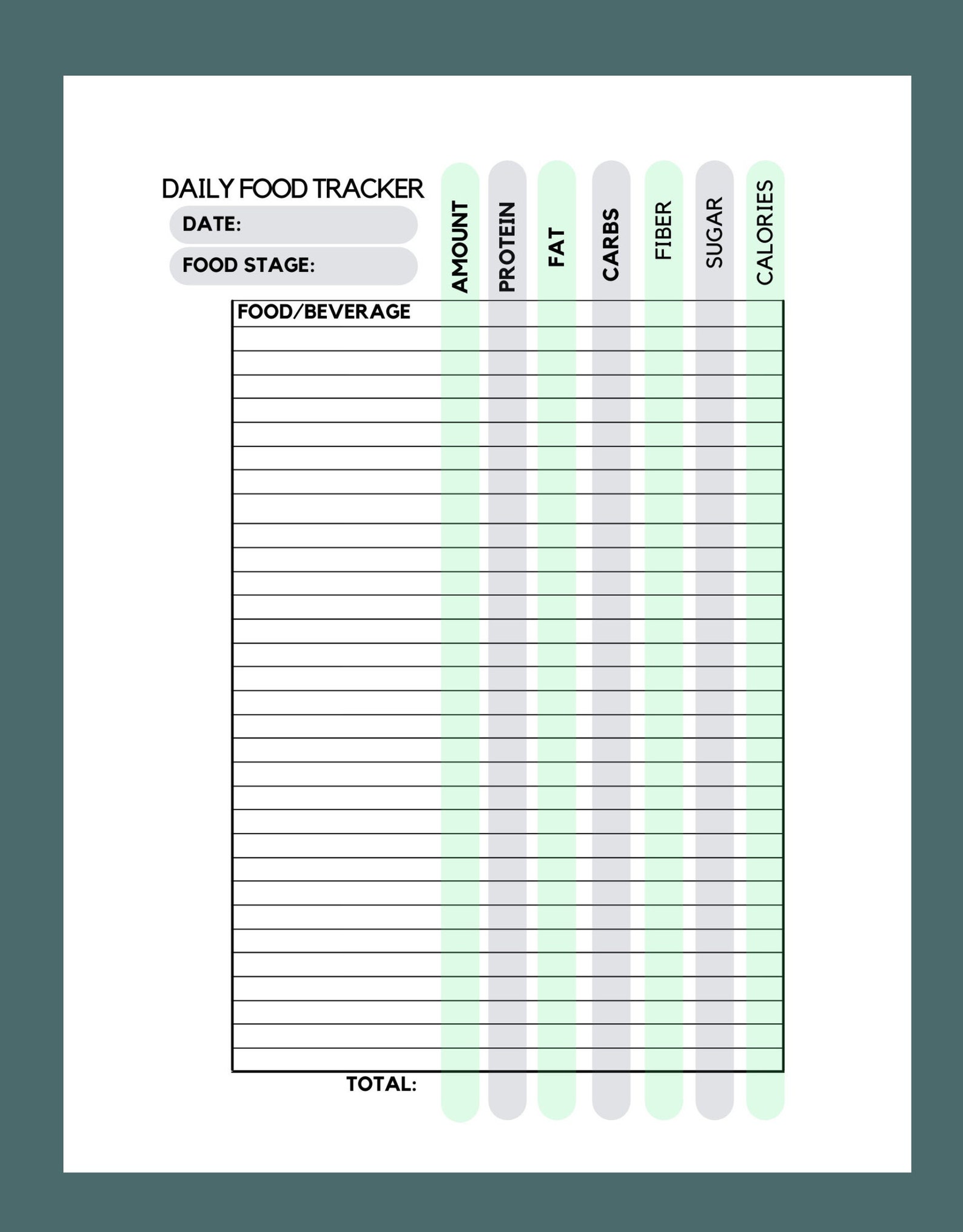 Bariatric Surgery Food Tracker Blue and Green Gastric Etsy
