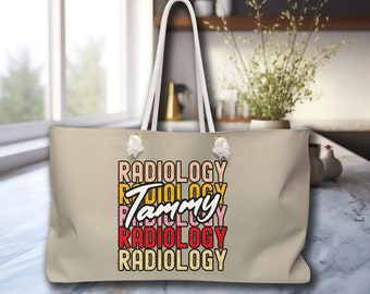 X-ray Travel Tech Tote Bag Retro Radiology Customized Personalized Name Gift Large Tote Bag Traveling Radiology Tech Orange Yellow Red Pink