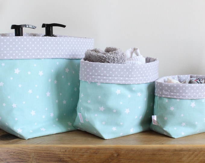 Nursery Storage Baby, Star Nursery Decorative Storage Boxes, Kids Storage Cubes, Mint Pastel Nursery Decor, Bedroom Accessory Organiser Bags